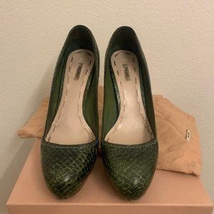 Miu Miu Green Snakeskin Platform Pump